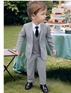 Conjunto de traje de 5 piezas para niños, incluye blazer, chaleco, camisa blanca plisada, pantalones de vestir, corbata, adecuado para boda, cumplea? - Shein - FashionsVida