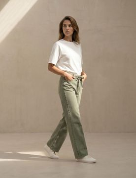 Jeans straight wide leg a vita alta - verde