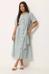 Petite Stripe Shirt Dress - Light Blue - Size: 18