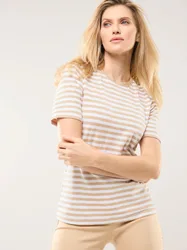 Baumwoll Ringelshirt, normale Größen, Farbe Beige, 42, Damen