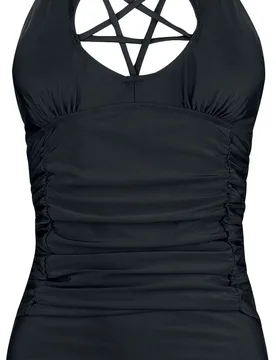 Gothic Badeanzug - Badeanzug mit Pentagramm-Detail Gothicana - M bis L - für Damen - Größe L - schwarz - Frauen - female - Gothicana by EMP - FashionsVida
