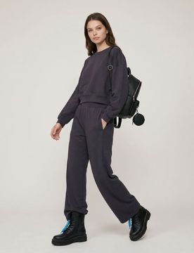 Pantaloni barrel leg con miscela di viscosa e cuciture - steel blue