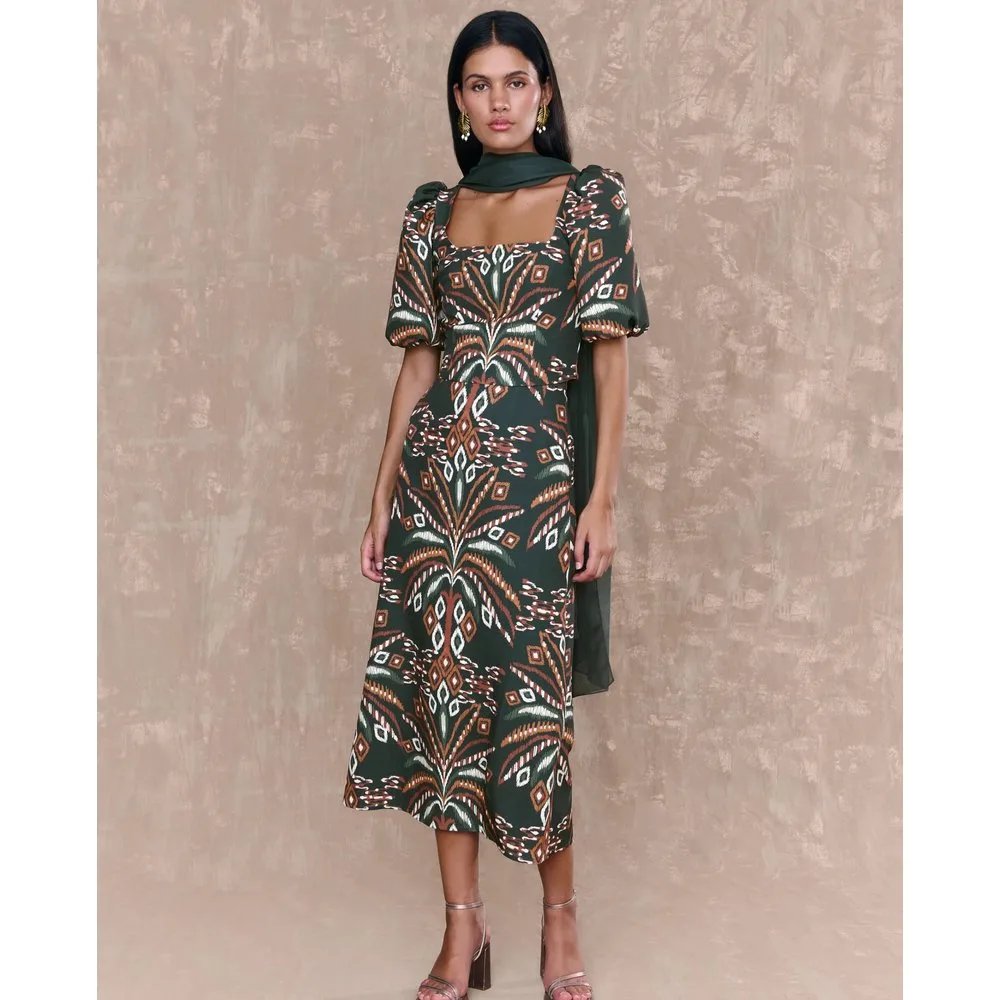 Falda midi estampada corte evasé - MIPHAI - FashionsVida