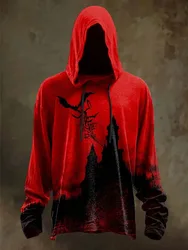 Halloween Abstract Skull Floral Print Casual Hooded Sweatshirt Men's Pullover Tops