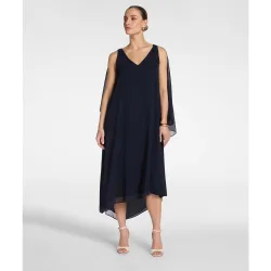 Vestido largo de georgette dobladillo asimétrico drapeado