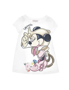 T-shirt over bianca in cotone a maniche corte con maxi stampa 'Minnie rodeo' - Monnalisa - FashionsVida