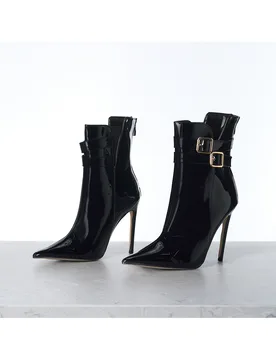 Botas de tobillo para mujer con tacón de aguja, puntera puntiaguda y cremallera lateral - Shein - FashionsVida
