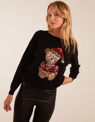 Teddy Bear Christmas Jumper - S/M / BLACK - female