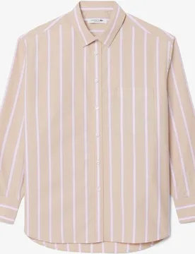 Camisa de mujer oversized de popelín de algodón en azul de manga larga - Lacoste - FashionsVida