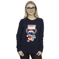 Women's Lilo & Stitch Santa´s Here Sweatshirt in Navy Size: Large - Navy - Size: L