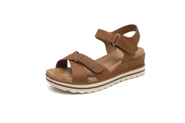 Double Adjustable Ankle Strap Slingback Hook & loop Sandals - Camel - Size: 5