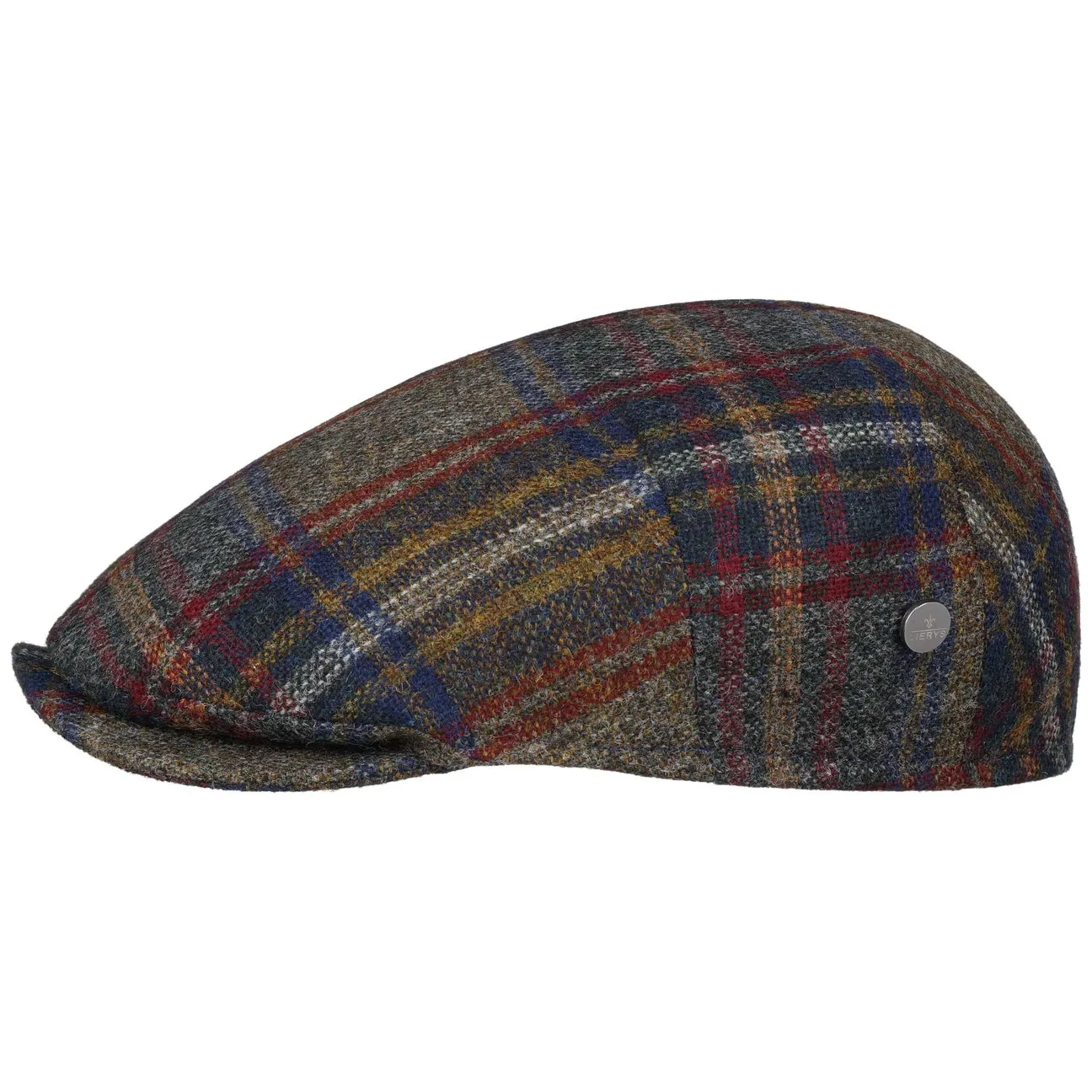 Capri Wool Check Flat Cap by - blue-red - Size: XL (60-61 cm) - Lierys - FashionsVida