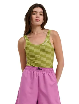 T-shirt à Manches Courtes Strip Bodysuit Chartreuse Wave Check S