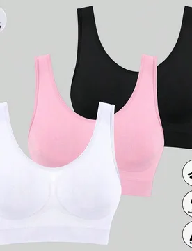 Set de 3 sujetadores deportivos sin costuras, finos y cómodos sin acolchado para mujeres - Shein - FashionsVida