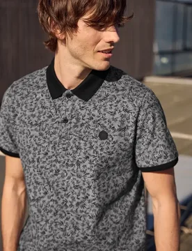 Street One Kurzarm Oxford Poloshirt mit Print male Schwarz - Street One MEN - FashionsVida
