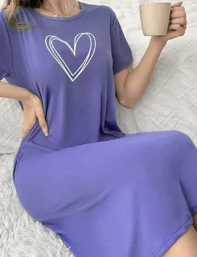 Camisón con estampado de corazón simple, uso diario de moda minimalista y casual, Moo Moo - Shein - FashionsVida