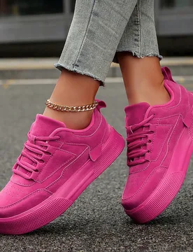 Zapatillas de skateboard minimalistas de mujer con detalles de empalme de unicolor y amarre delantero, puntera redonda, plataforma cómoda y casual - Shein - FashionsVida