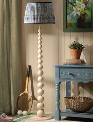 Harewood Wood Bobbin Floor Lamp Beige