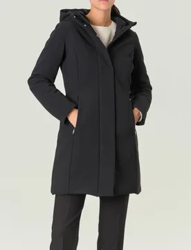 Cappotto nero imbottito dalla linea sfiancata con cappuccio - R.R.D. - FashionsVida