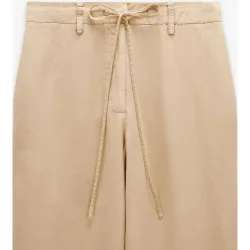 Pantalones rectos de mujer 100% liocel con cordón ajustable en liso