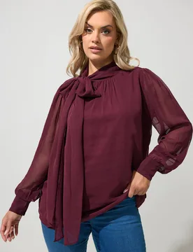 Side Bow Blouse - Red - Size: 26-28 - Yours - FashionsVida