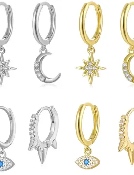 Fashionable 1Pc Titanium Steel Eyes Moon Star Cone Inlaid Zircon Earrings Pierced Unisex Jewelry Gifts - Aliexpress - FashionsVida