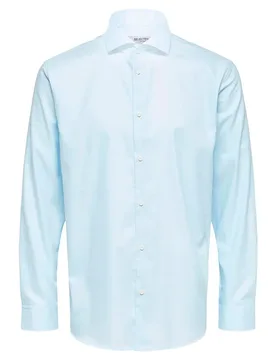 Camicia A Maniche Lunghe Ethan Cut Away Slim Light Blue S - Selected - FashionsVida