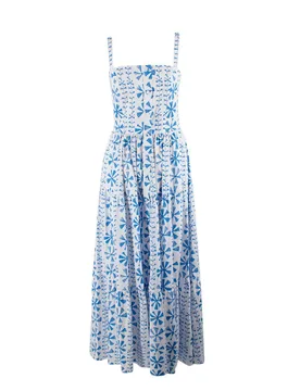 Floral Vine Jimena Printed Cotton Midi Dress - Borgo De Nor - FashionsVida