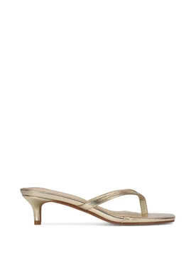 Women's 'Violet' Slip On Flip Flop Kitten Heel Mule Heeled Sandals in Metallic Gold Size: 5 - Metallic Gold - Size: 5 - XY London - FashionsVida