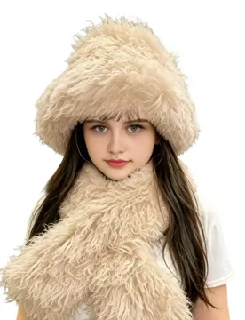 Women Curly Plush Hat, Fuzzy Winter Bucket Hat Scarf Soft Fluffy Warm Mongolian Hat for Cold Weather Accessories - Aliexpress - FashionsVida