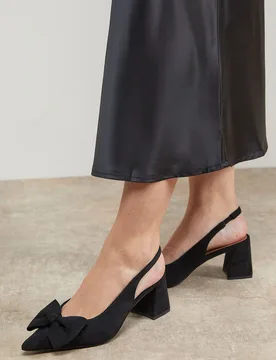 Womens Seala Faux Suede Bow Slingback Medium Block Heel Court Shoes - Black - Size Uk 3 - OASIS - FashionsVida