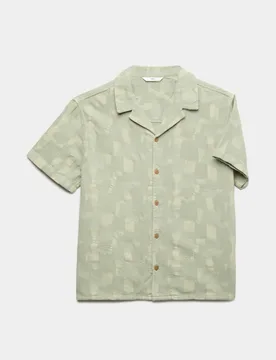 Pure Cotton Textured Shirt (6-16 Yrs) Khaki male - M&S - FashionsVida