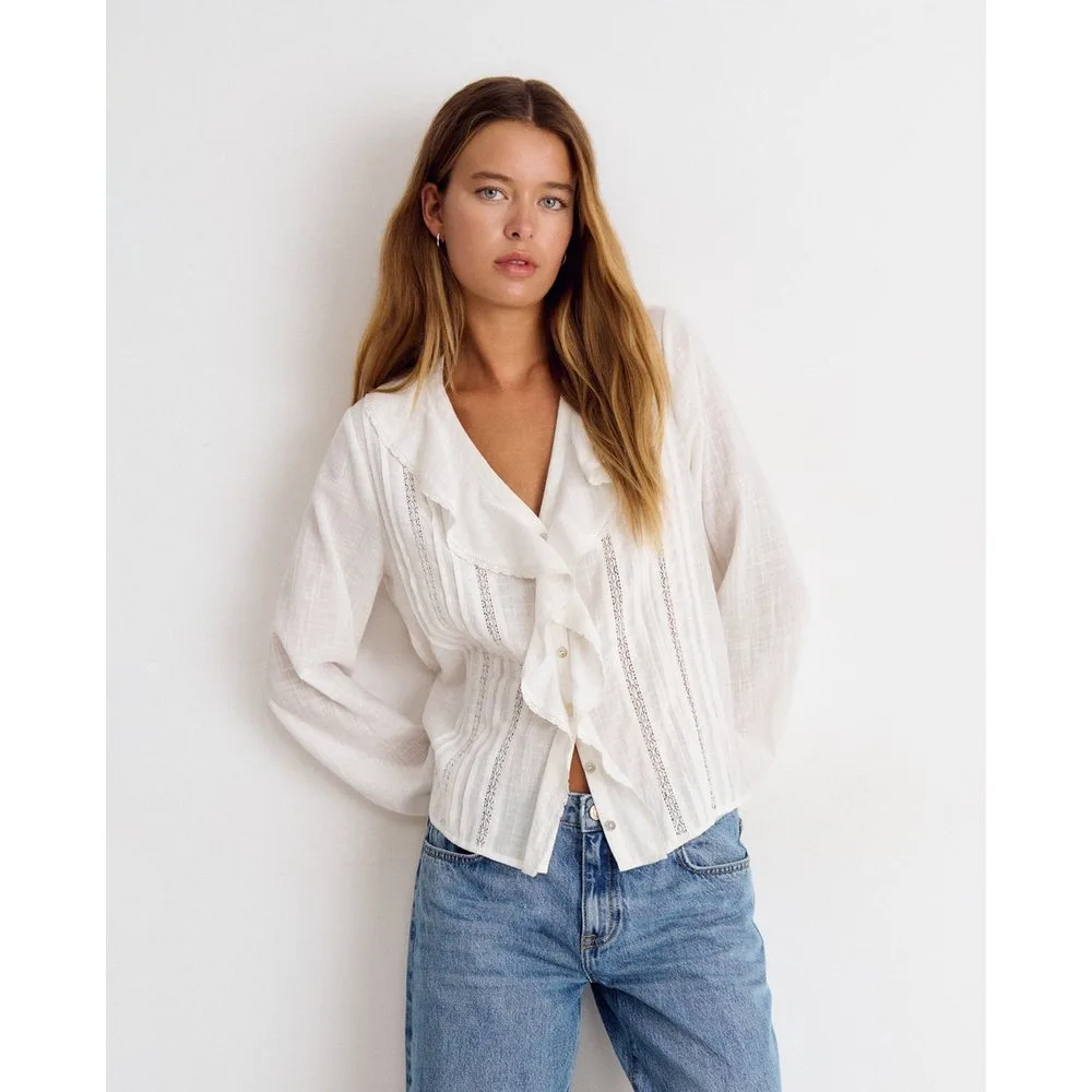 Blusa de mujer con volantes y lurex - Brownie - FashionsVida