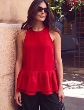 Lyocell Rich Sheer Longline Top Red female - RO&ZO - FashionsVida