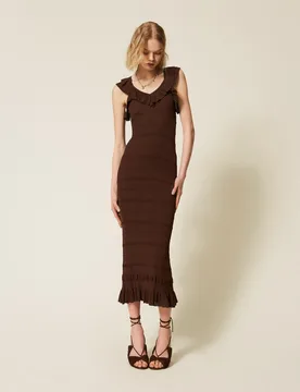 Robe midi côtelée avec volants - TWINSET - FashionsVida