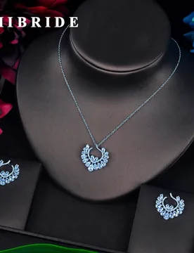HIBRIDE New Arrival Flower Design AAA Cubic Zircon Pendent Jewelry Set White Gold color Crystal Small Jewelry Set N-670 - Aliexpress - FashionsVida