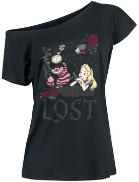 Disney T-Shirt - Lost in Wonderland - M bis XL - für Damen - Größe XL - schwarz - Lizenzierter Fanartikel - Frauen - female - Alice im Wunderland - FashionsVida