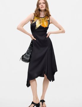 Vestido Asimétrico Sin Mangas, Mujer, Viscosa, Negro, XS