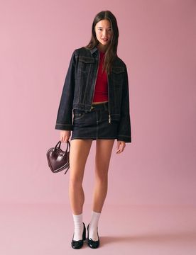 Mini-Jupe En Jean Brodée 36 Marine