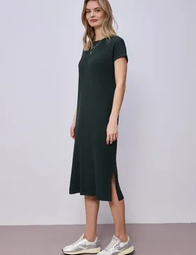 Midi-Kleid aus Jersey in Rippstruktur female Grün - Street One - FashionsVida