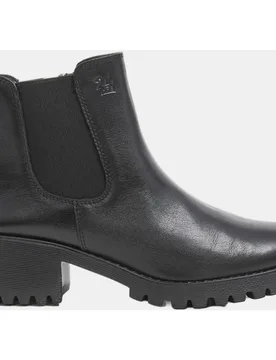 Botin de tacón en piel negra tipo Chelsea - 24HRS - FashionsVida