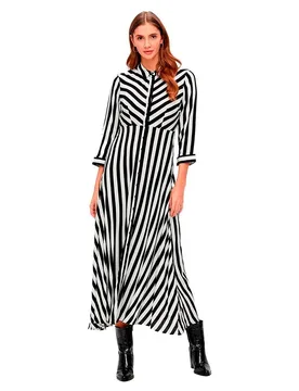 Robe Longue à Manches 3/4 Savanna Black / Stripes W White Stripes M - Yas - FashionsVida