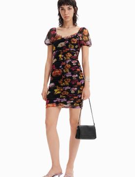 Robe courte froncée M. Christian Lacroix, Polyester, Noir, XS
