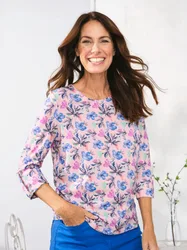 Baumwoll-Modal-Shirt - Rosa geblümt - female - Size: 40