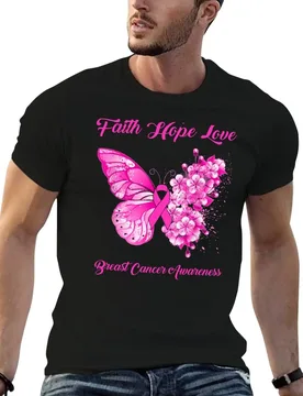 Faith Hope Love Breast Cancer Awareness Butterfly Ribbon Gifts T-Shirt men t shirt cotton 100% T-Shirt - Aliexpress - FashionsVida
