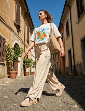 Sinsay - Pantaloni wide leg - nude