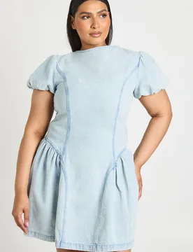 Womens Plus Sleeve Denim Mini Dress - Blue - Size 16 Uk - Boohoo - FashionsVida