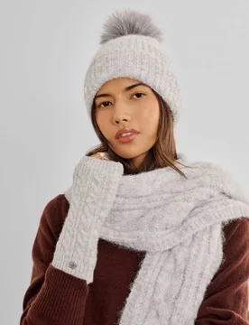 Cable Knit Handwarmer Gloves Light Grey female - Katie Loxton - FashionsVida