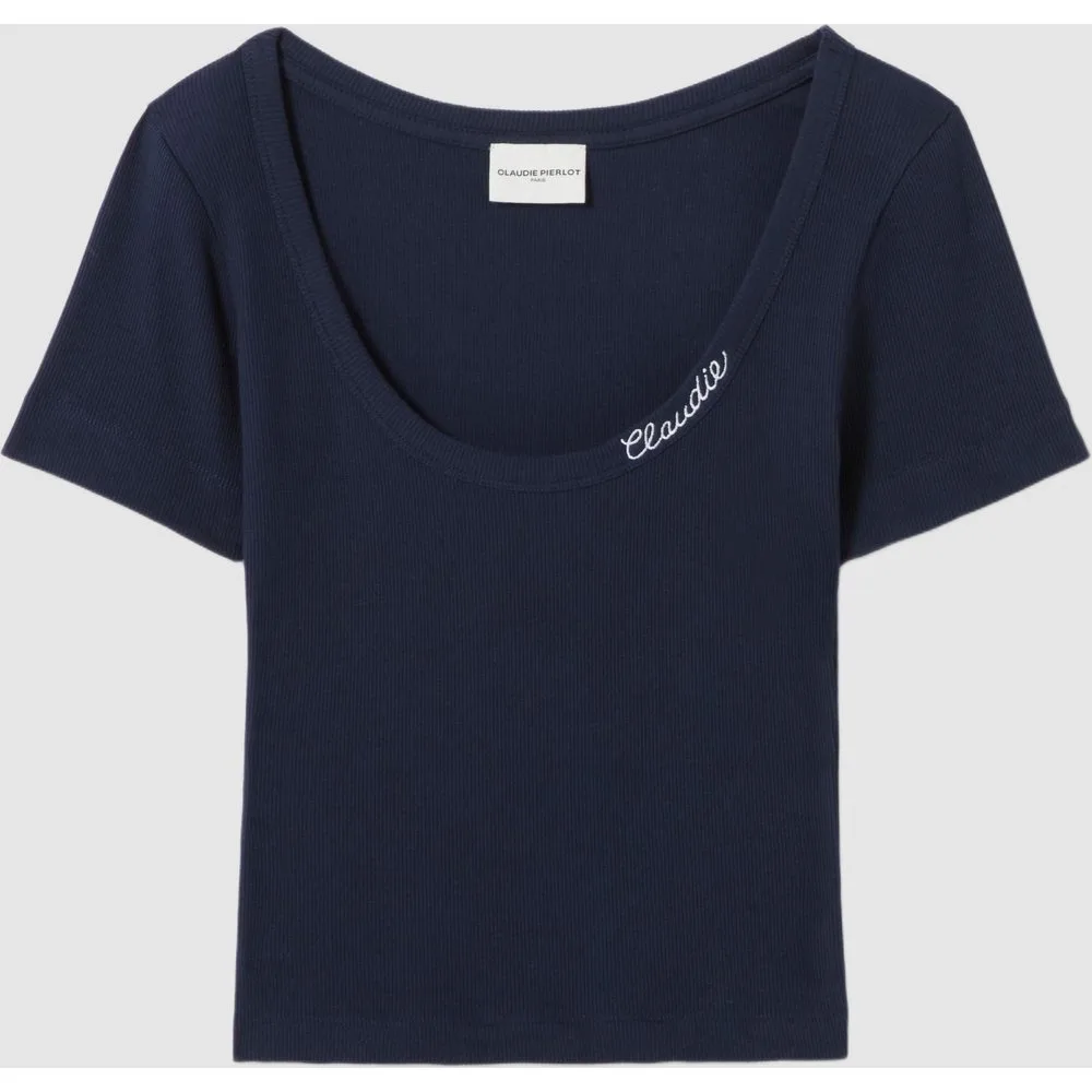 Camiseta de mujer de algodón y manga corta con bordado - CLAUDIE PIERLOT - FashionsVida