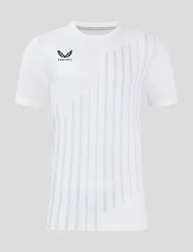 Junior Linear Printed Short Sleeve Training T-shirt- White WHITE/ ARCTIC ICE JM female - Castore - FashionsVida